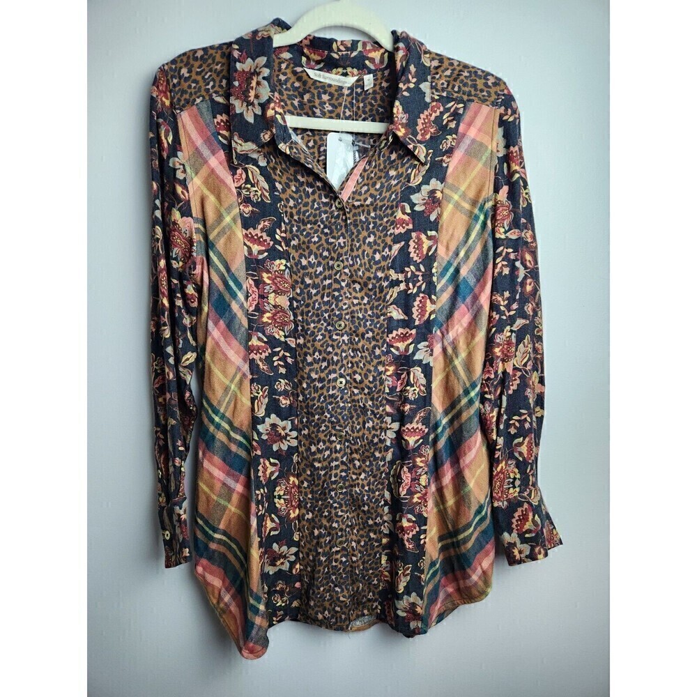 Soft Surroundings Icon Print Mix Tunic Shirt Black Thrush Sz M NWT *Flawed*